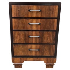 Art Deco Small Walnut Chest Of Four Drawers, English c1930's
