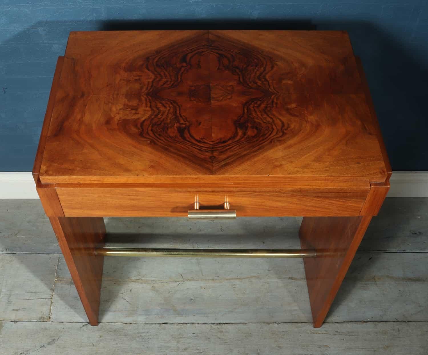 Wood Art Deco Small Walnut Writing Table, circa 1930 For Sale