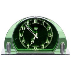 Antique Art Deco Smith Sectric Green Glass and Chrome Mantle Shelf Clock Made in England