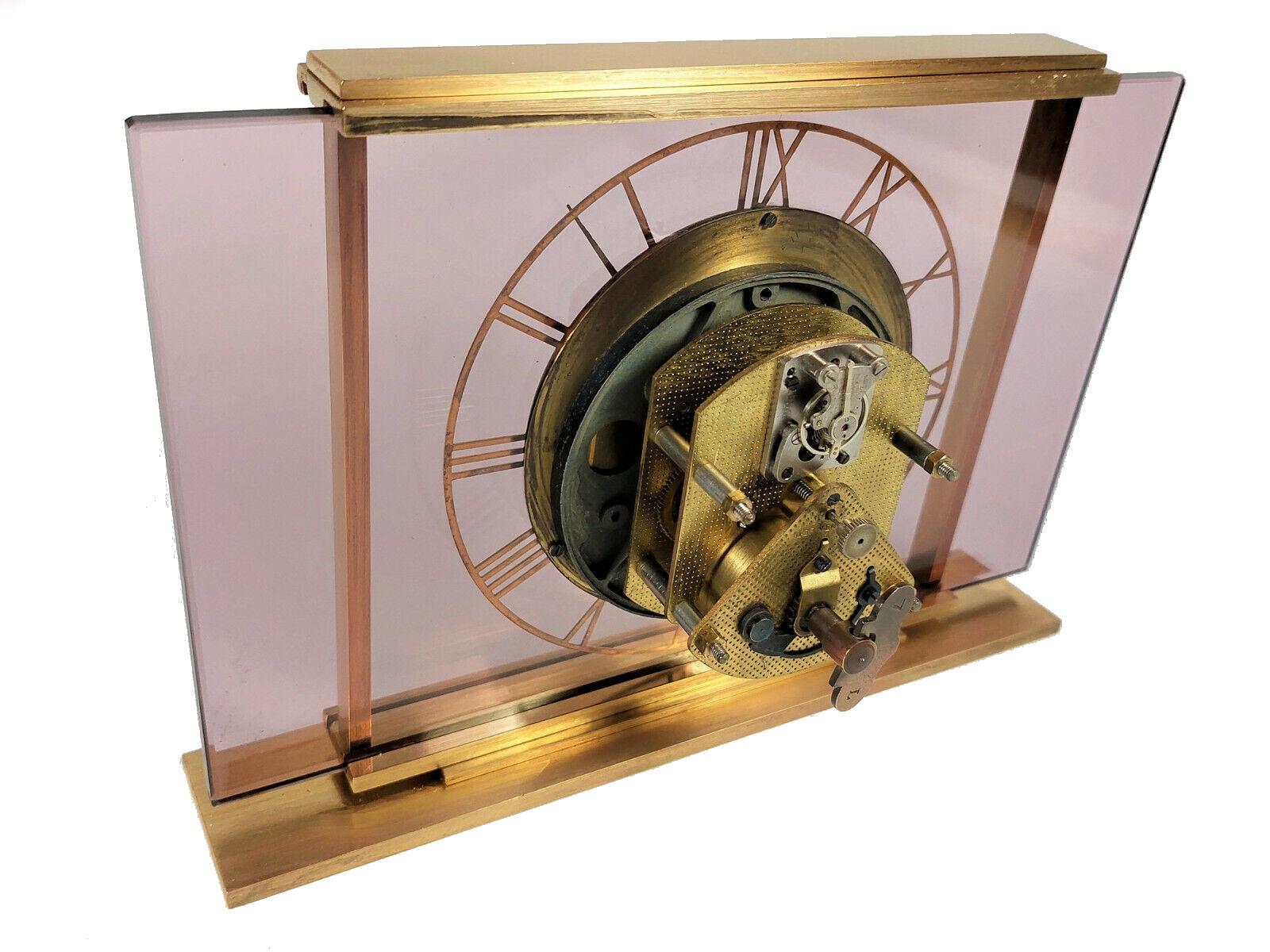 Art Deco Smiths 8 Day Pink Glass and Brass Mantel Clock, English, c1930 ...