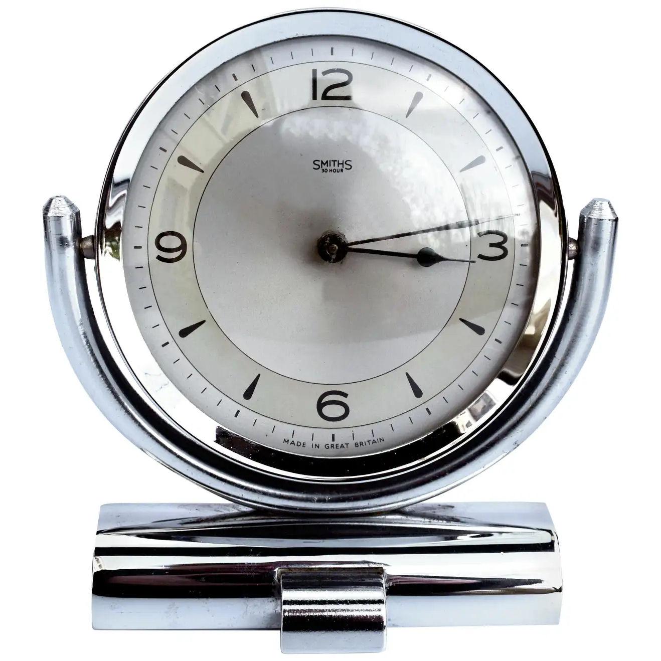 Steel Art Deco Smiths Chrome Table Clock, circa 1930 For Sale