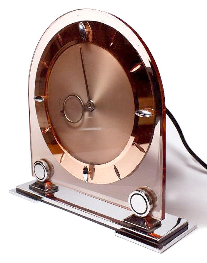 Art Deco Smiths Sectric Rose Glass Mirror Electric Mantle Clock, English, C1930 For Sale 4