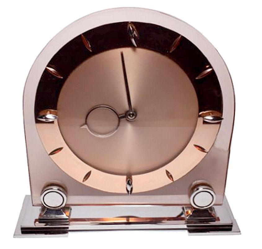 Art Deco Smiths Sectric Rose Glass Mirror Electric Mantle Clock, English, C1930 For Sale 6