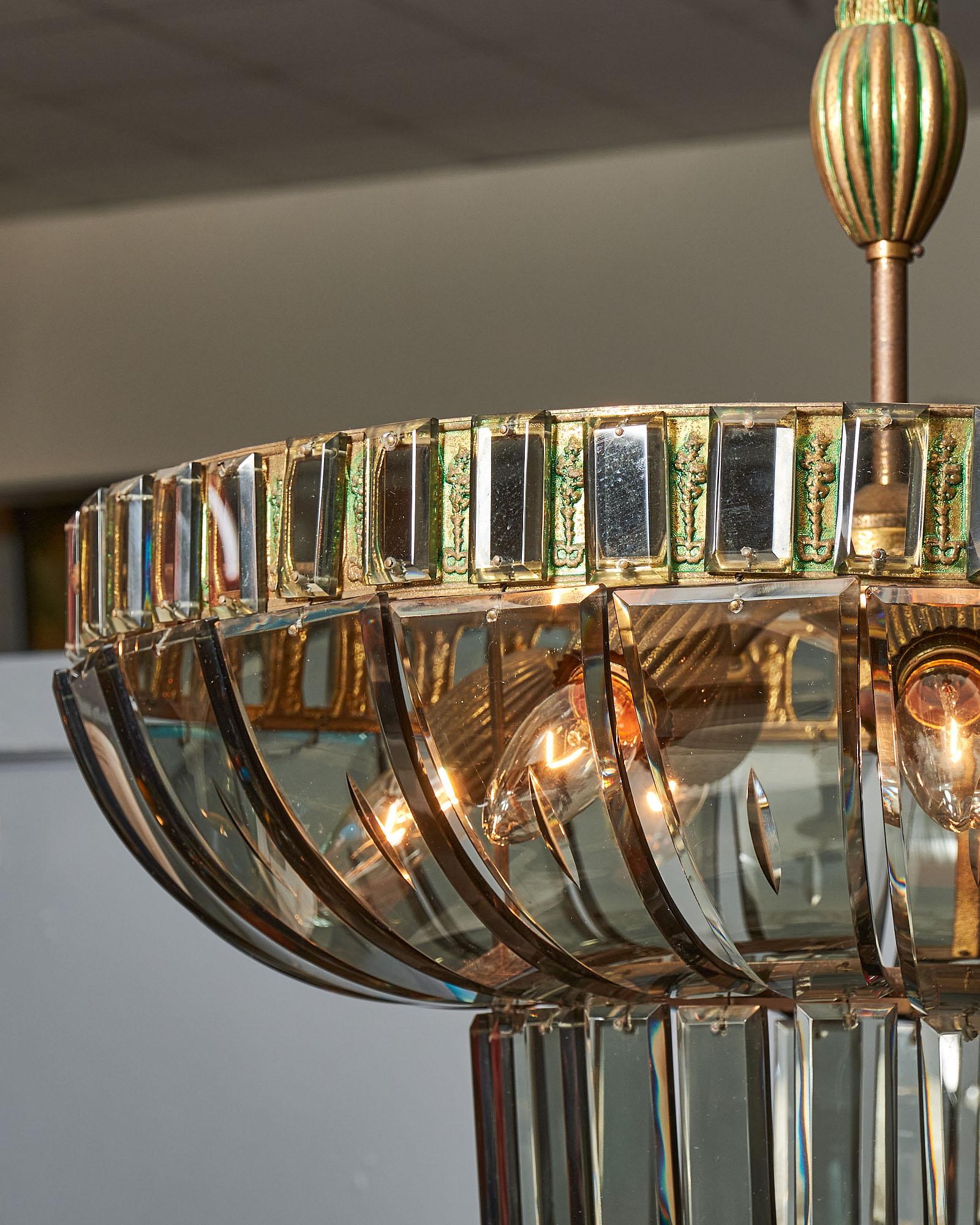 Art Deco Smoked Glass Chandelier by Frigerio In Good Condition In Austin, TX