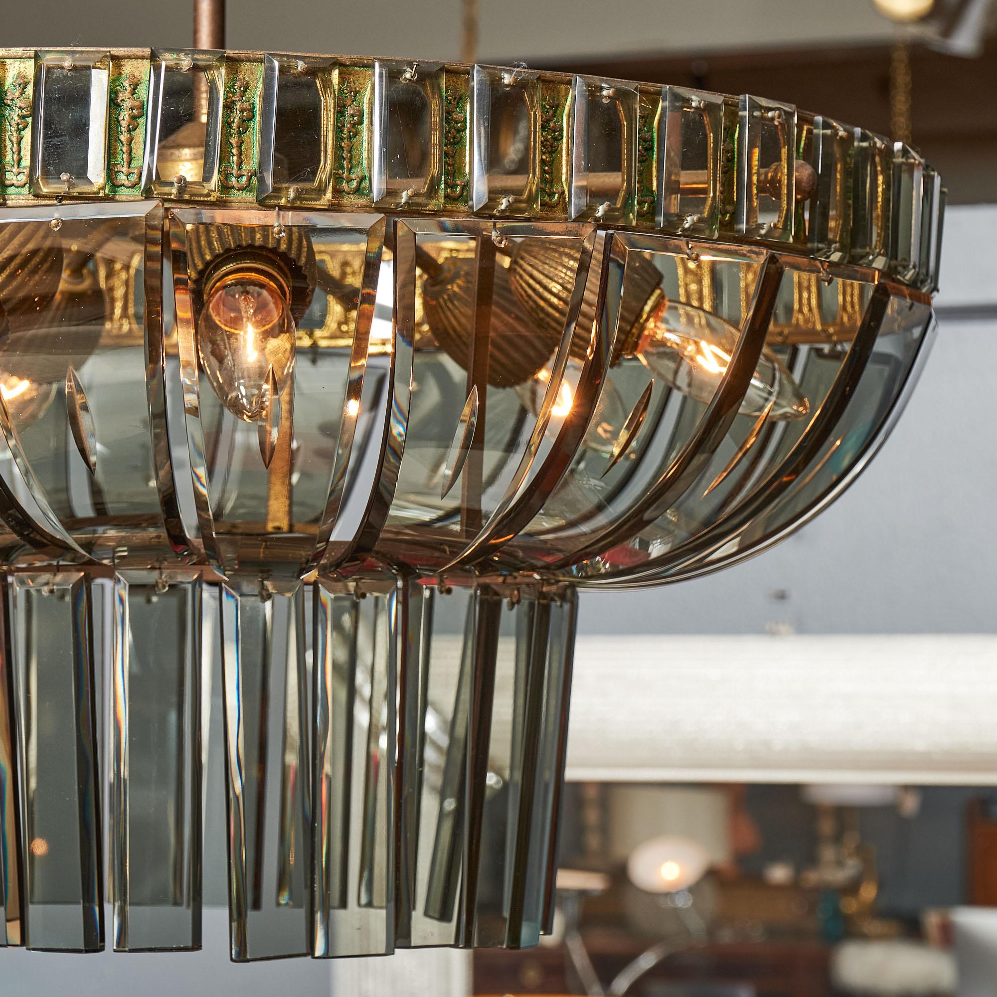 Mid-20th Century Art Deco Smoked Glass Chandelier by Frigerio
