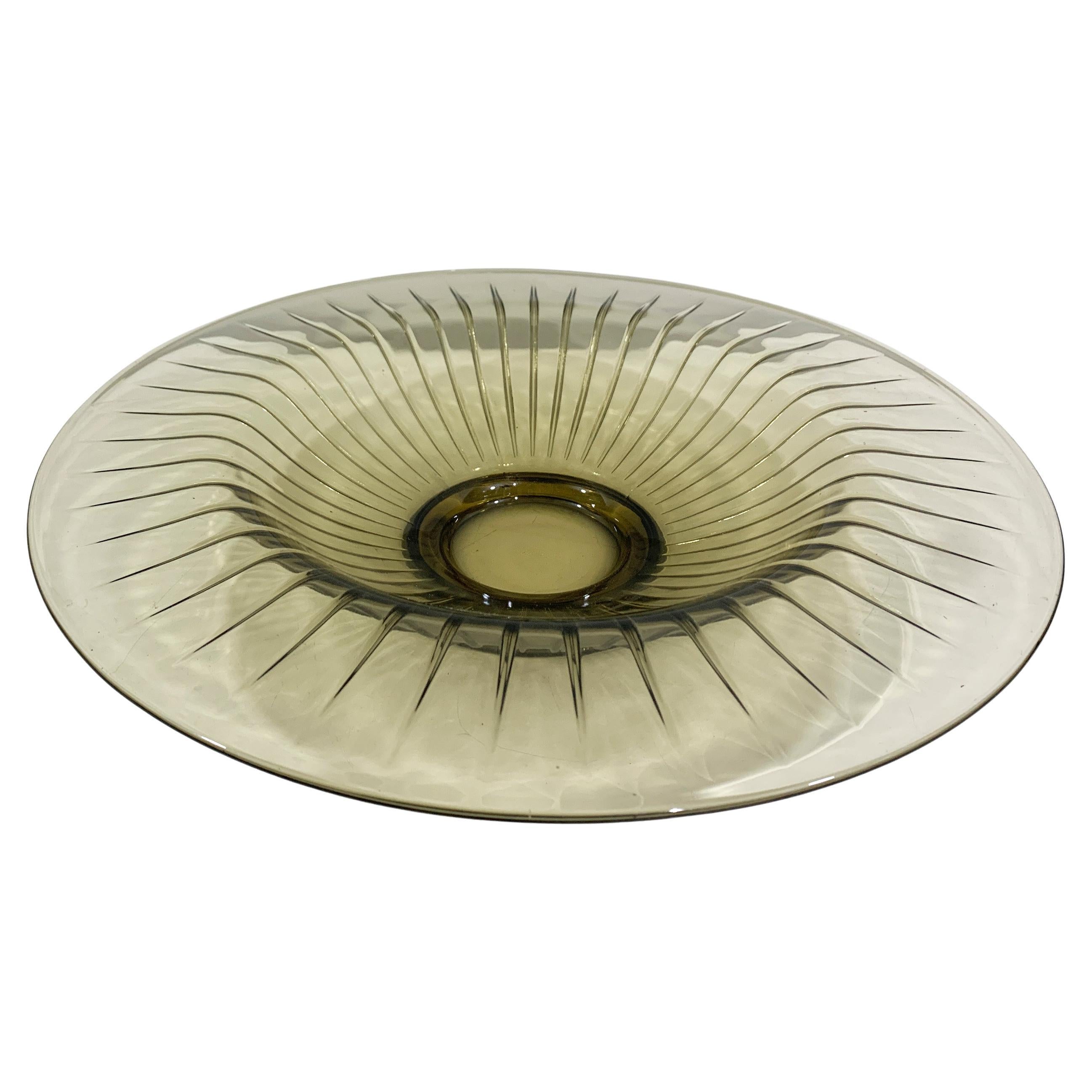 Plato de vidrio ahumado Art Decó Firmado Verlys Glass Francia
