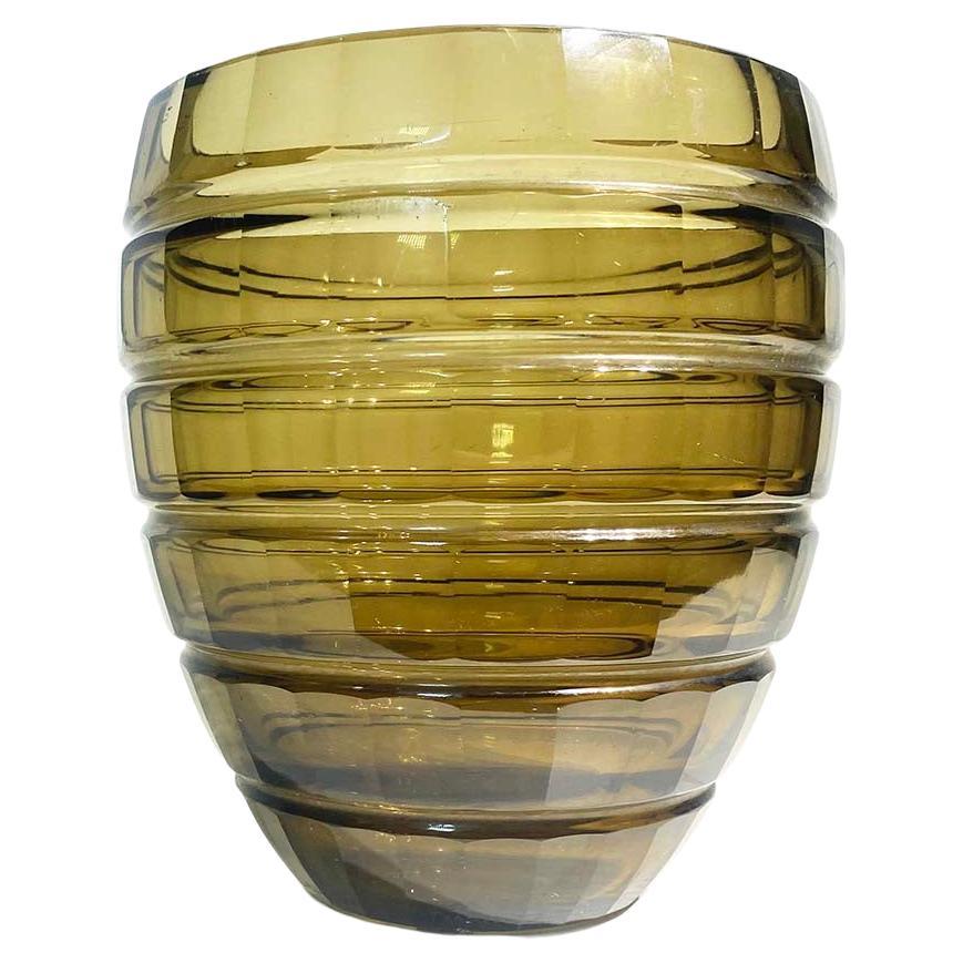 Art Deco Smoked Glass Vase Signed Daum Nancy France circa 1930 For Sale