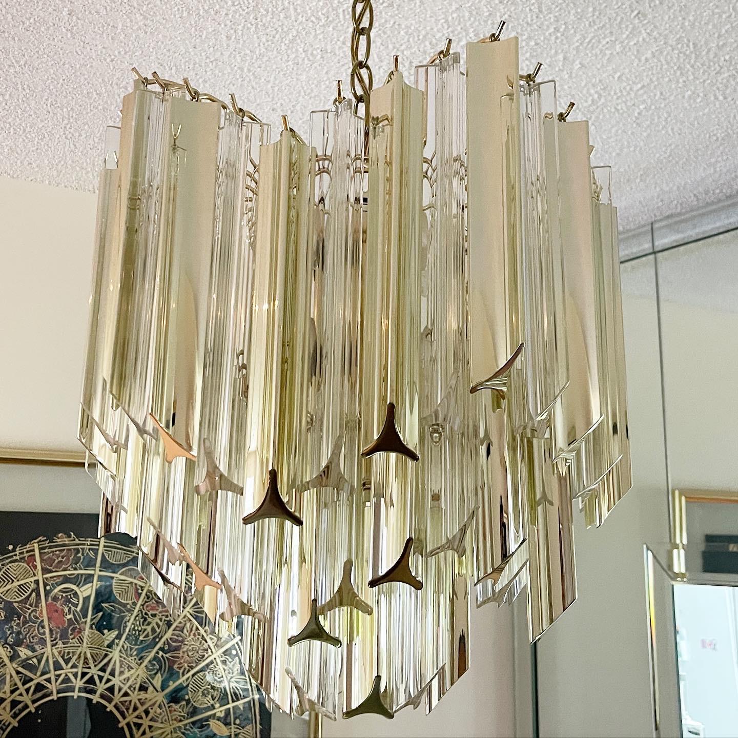 American Art Deco Smoked Gold and Clear Lucite Chandelier For Sale