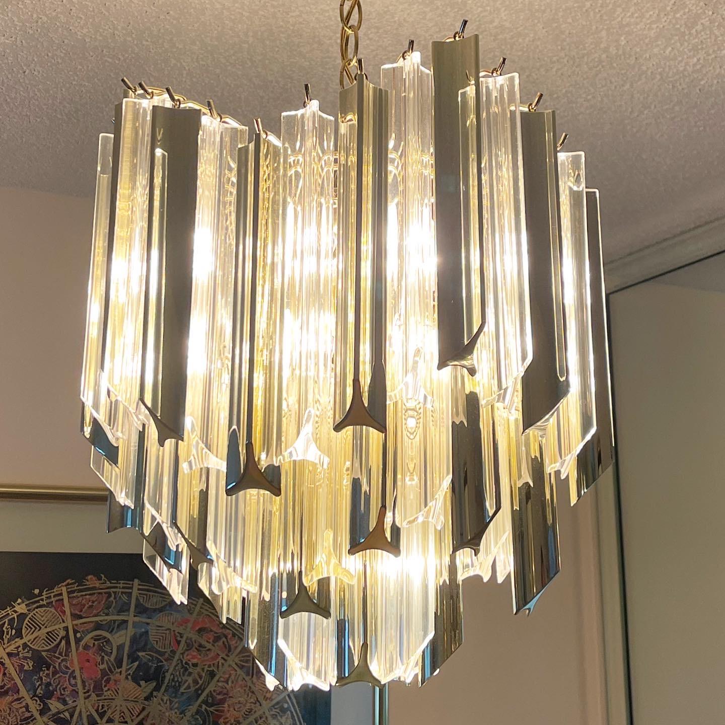 Art Deco Smoked Gold and Clear Lucite Chandelier In Good Condition For Sale In Delray Beach, FL