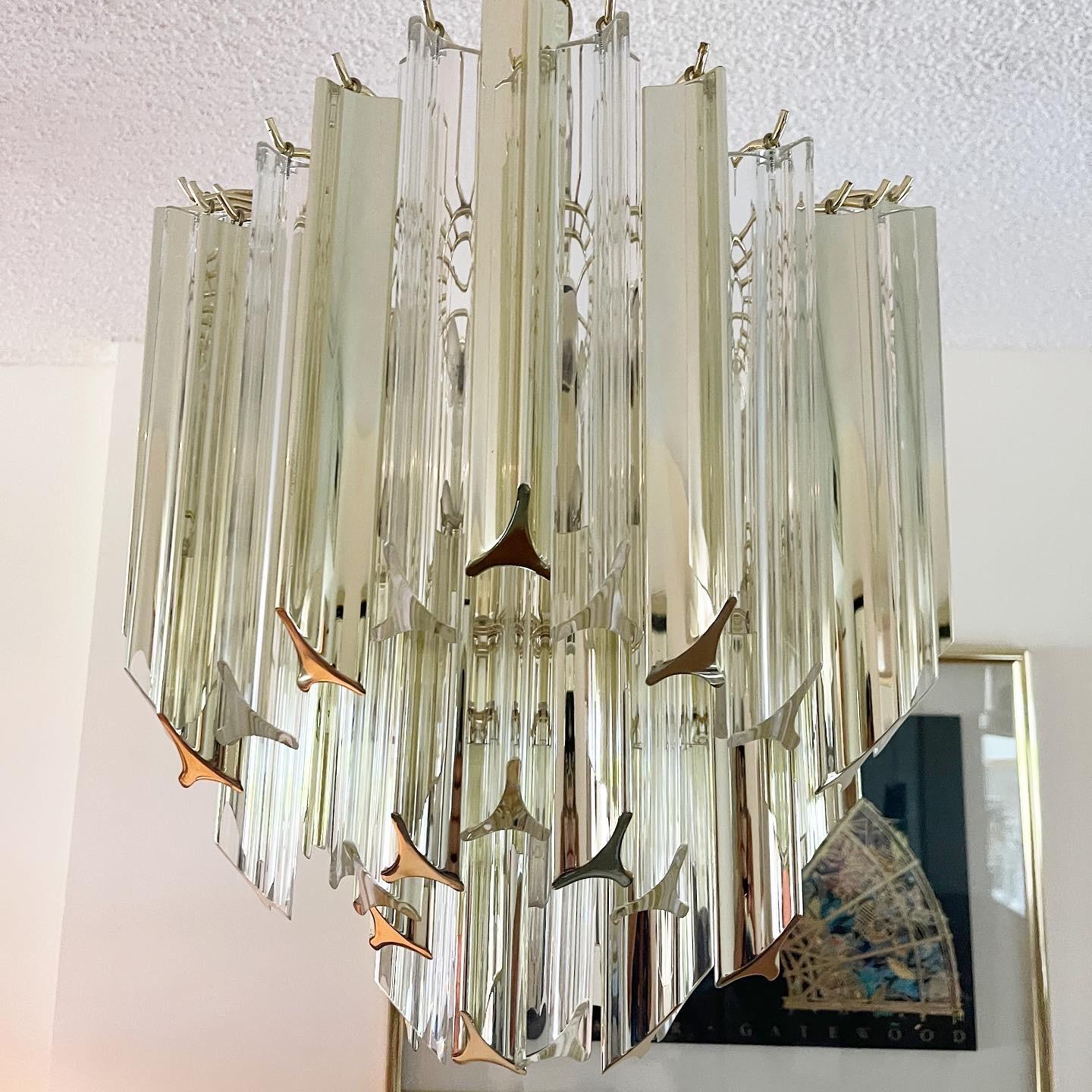 Late 20th Century Art Deco Smoked Gold and Clear Lucite Chandelier For Sale
