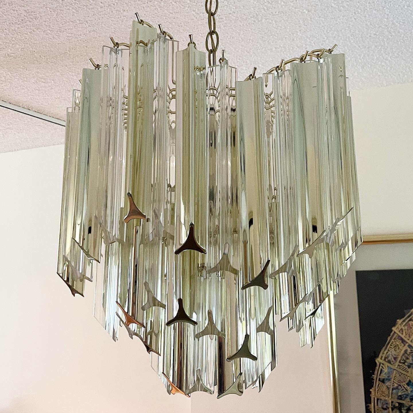 Metal Art Deco Smoked Gold and Clear Lucite Chandelier For Sale