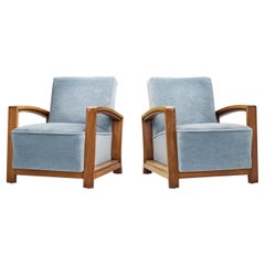 Art Deco Smoker Armchairs in Light Blue Velour, The Netherlands ca 1930s