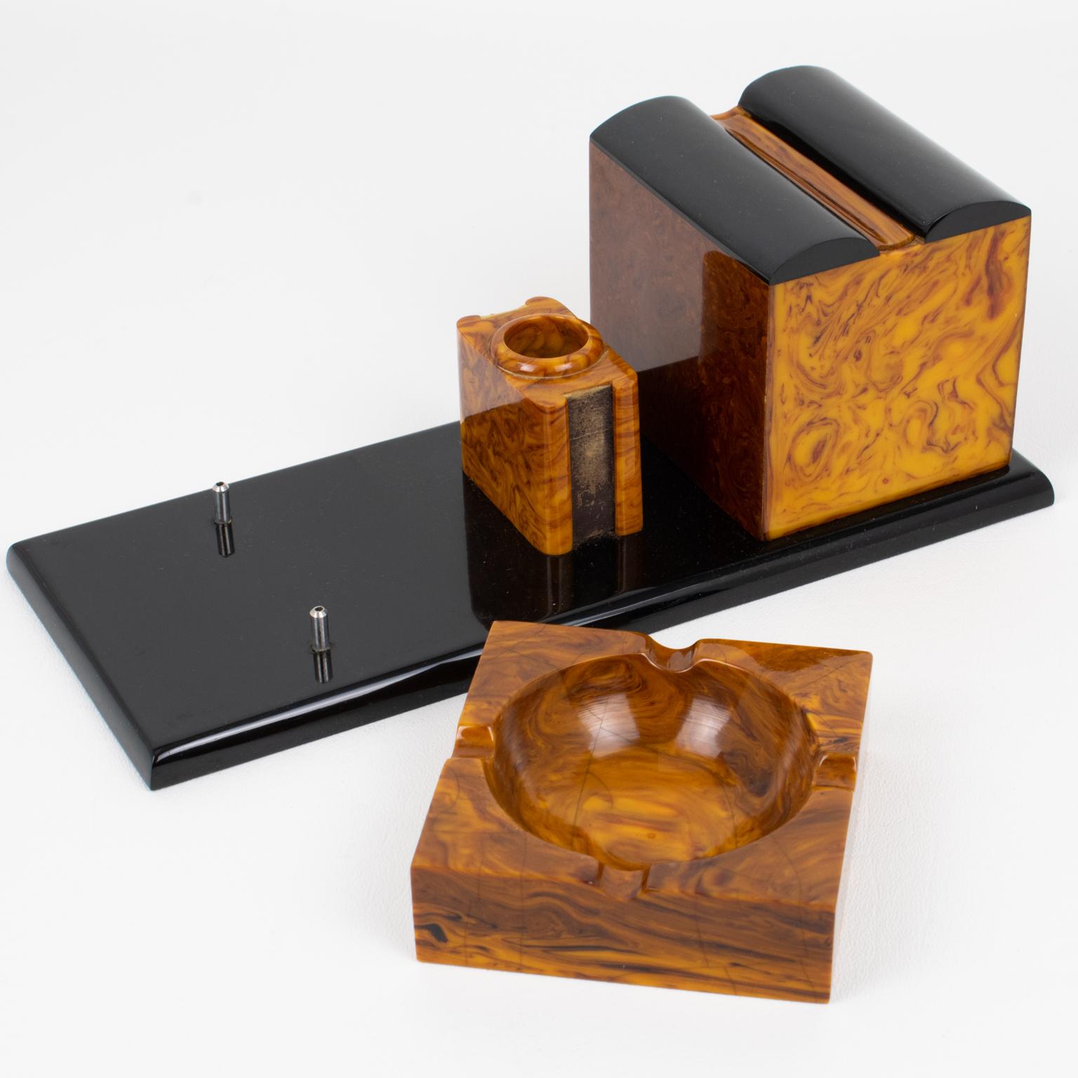French Art Deco Smoking Accessory, Black and Chocolate Sundae Bakelite, circa 1930 For Sale