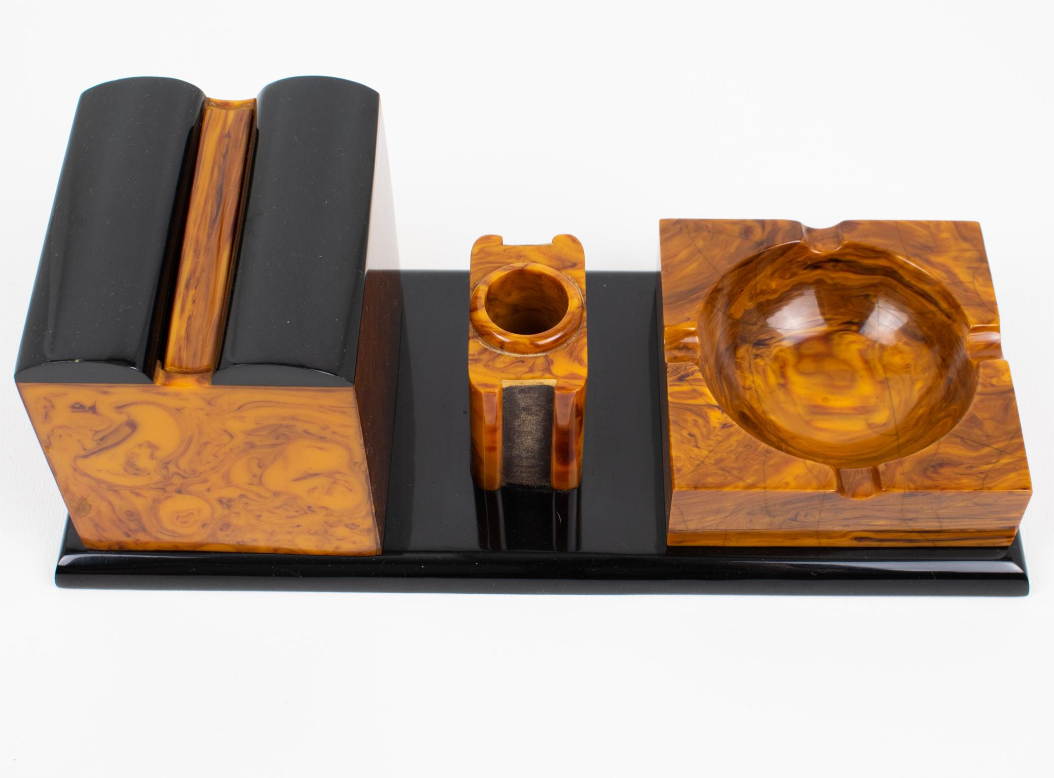 Art Deco Smoking Accessory, Black and Chocolate Sundae Bakelite, circa 1930 For Sale 3