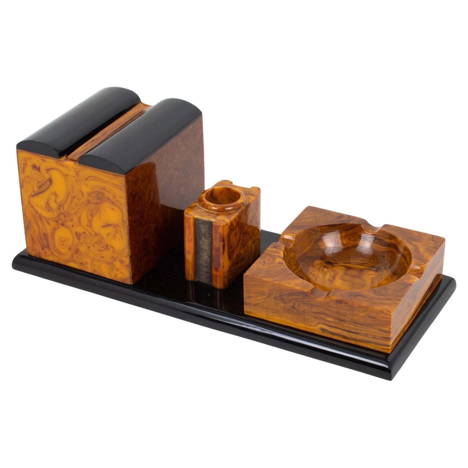 Art Deco Smoking Accessory, Black and Chocolate Sundae Bakelite, circa 1930