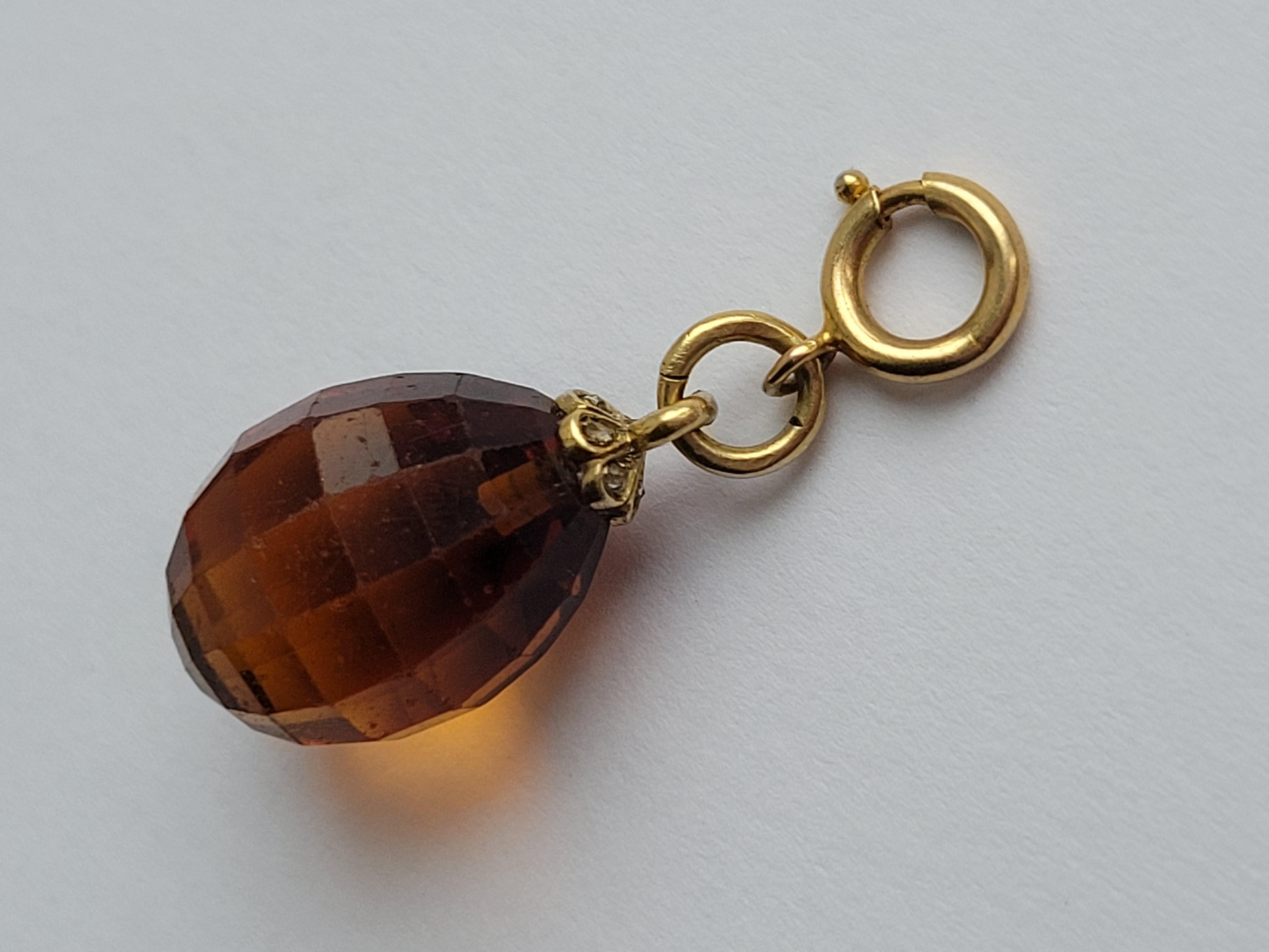 Bead Art Deco Smoky Quartz Diamond Gold Pendant Charm For Sale
