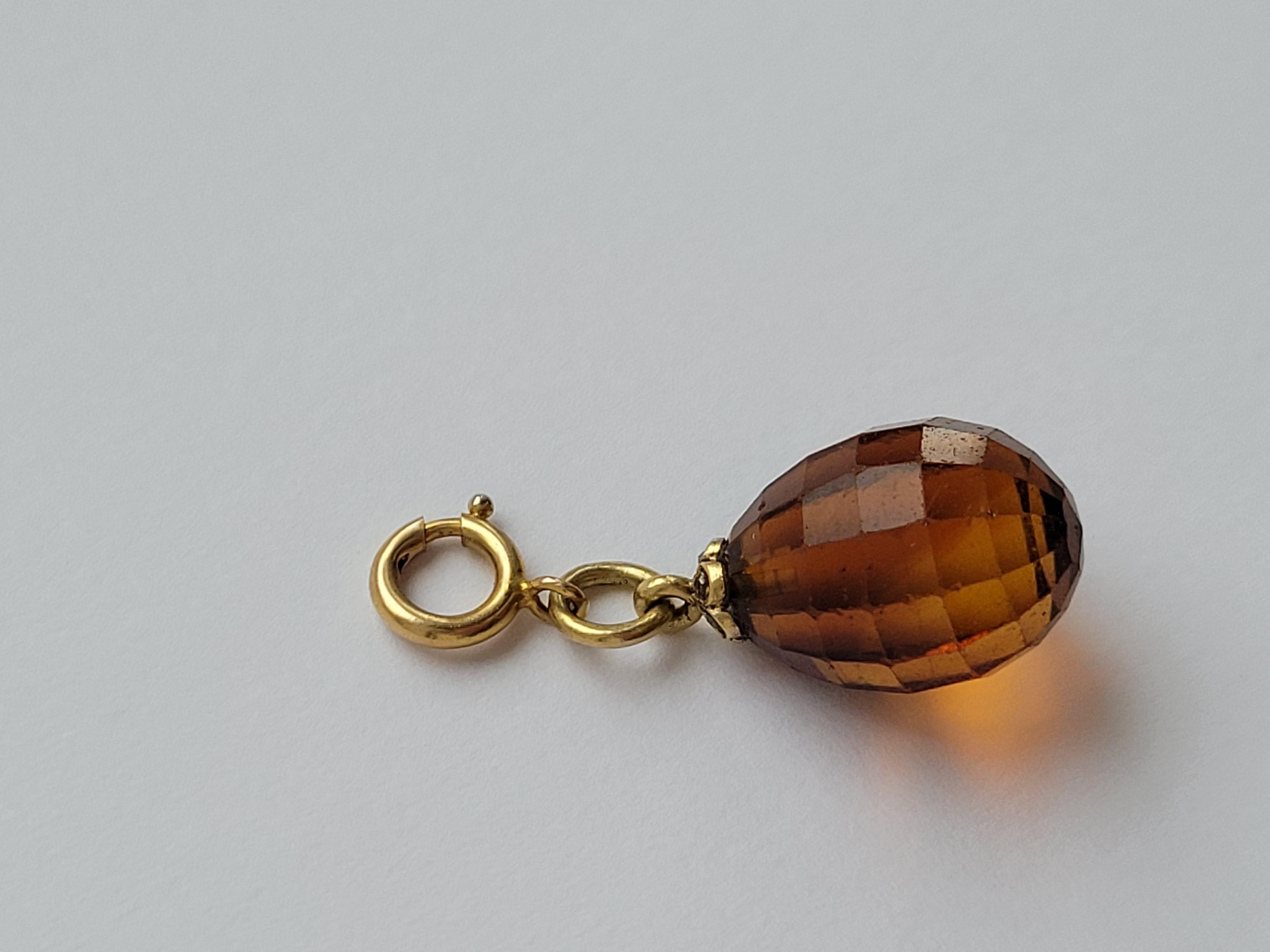 Art Deco Smoky Quartz Diamond Gold Pendant Charm For Sale 1