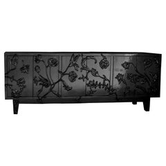 Art Deco Smooth Antq. White Bronze Sideboard – Metal Clad Floral Credenza