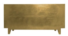 Art Deco Smooth Brass Sideboard – Floral Metal Clad Credenza, Handmade