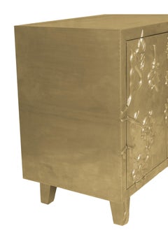 Art Deco Smooth Brass Sideboard – Floral Metal Clad Credenza, Handmade