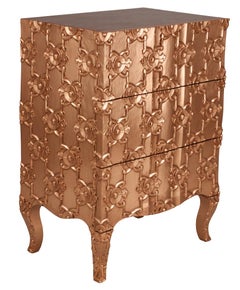 Art Deco Smooth Copper Demi Semainier – Carved Dresser, Paul Mathieu