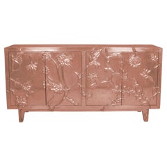 Art Deco Smooth Copper Sideboard – Floral Metal Clad Credenza, Handmade