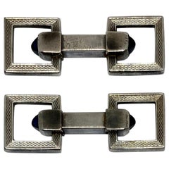 Art Deco Style Snaffle Cufflinks in Silver with Sapphires