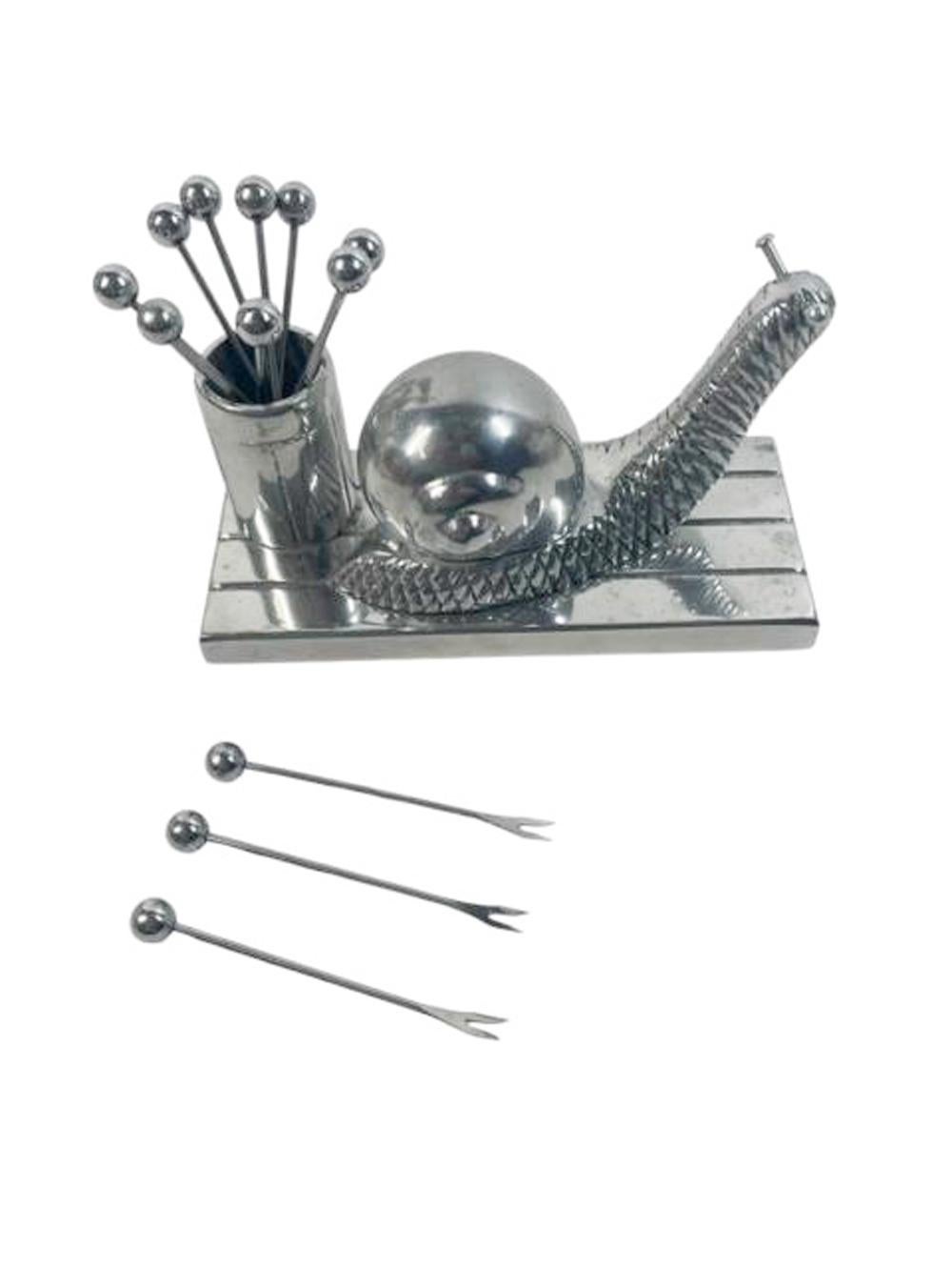 Juego de picos de cóctel Art Decó con forma de caracol en aluminio fundido Aluminio en venta