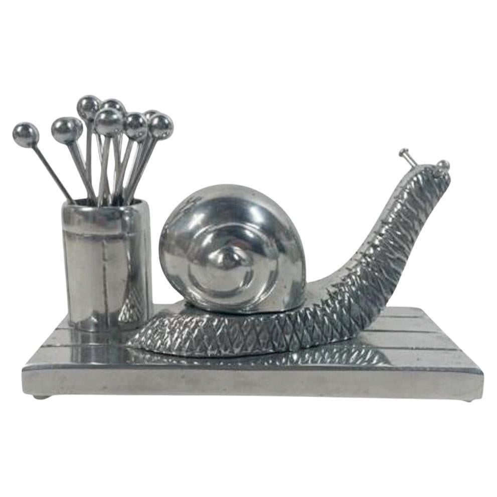 Set di plettri da cocktail a forma di lumaca Art Deco in alluminio fuso