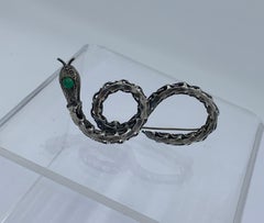 Art Déco Broche Serpiente Crisofrasa Verde Plata Antigua