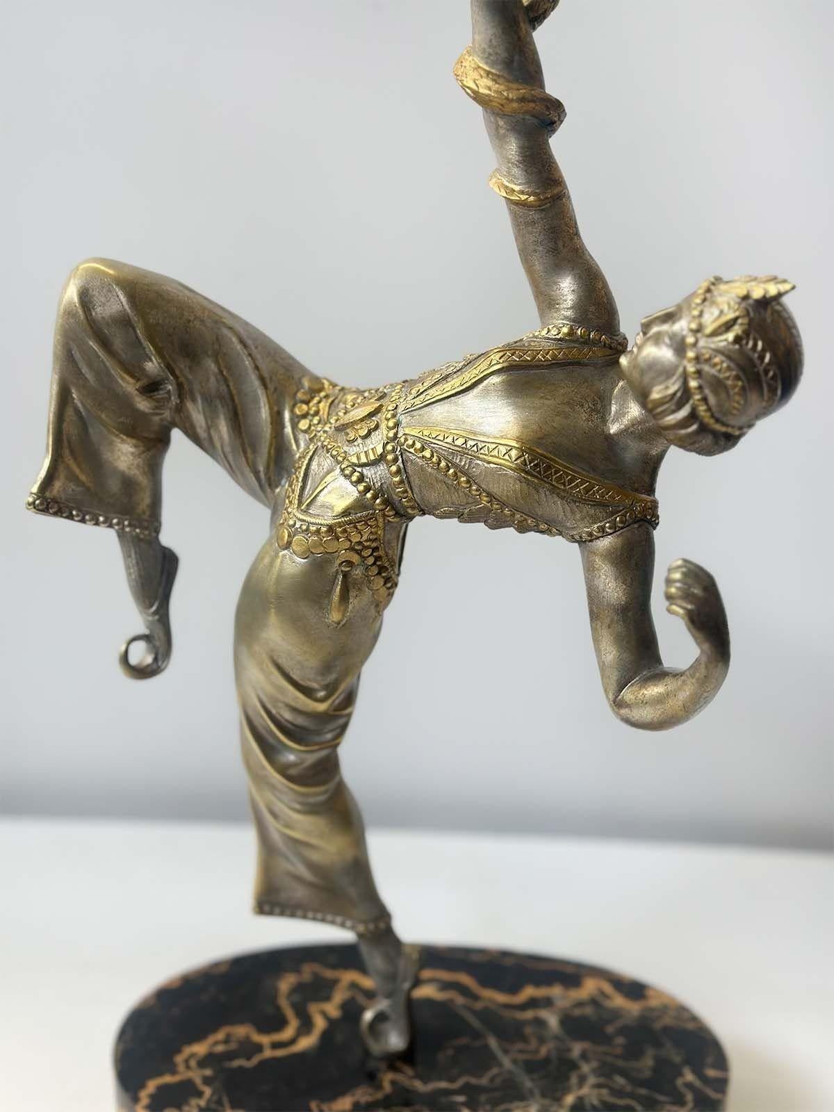 French Art Deco Snake Charmer Bronze Sculpture by S. Lipchytz For Sale