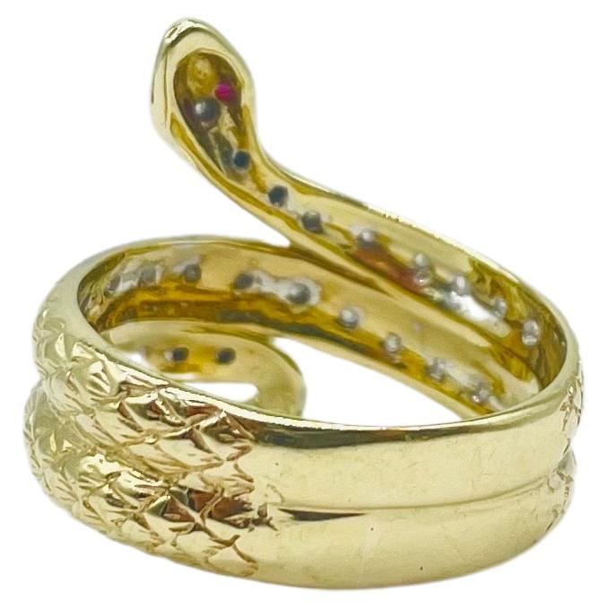 Art Deco Art deco snake ring with diamonds and ruby yellowgold  For Sale
