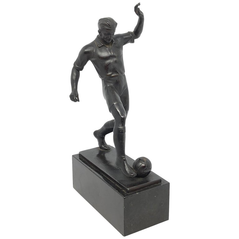 Art Deco Soccer or Football Player Bronze on Marble Sculpture, 1920s at