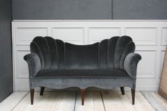 Art Deco Sofa, 1930s, Newly Upholstered in Gray Velvet Fabric