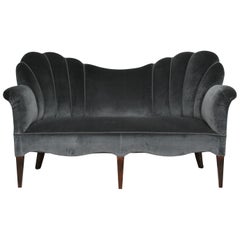 Art Deco Sofa, 1930s, Newly Upholstered in Gray Velvet Fabric