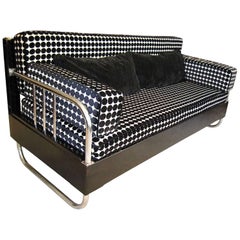 Used Bauhaus Sofa, Chromed Steeltubes and Black Lacquered Wood, Germany circa 1930s