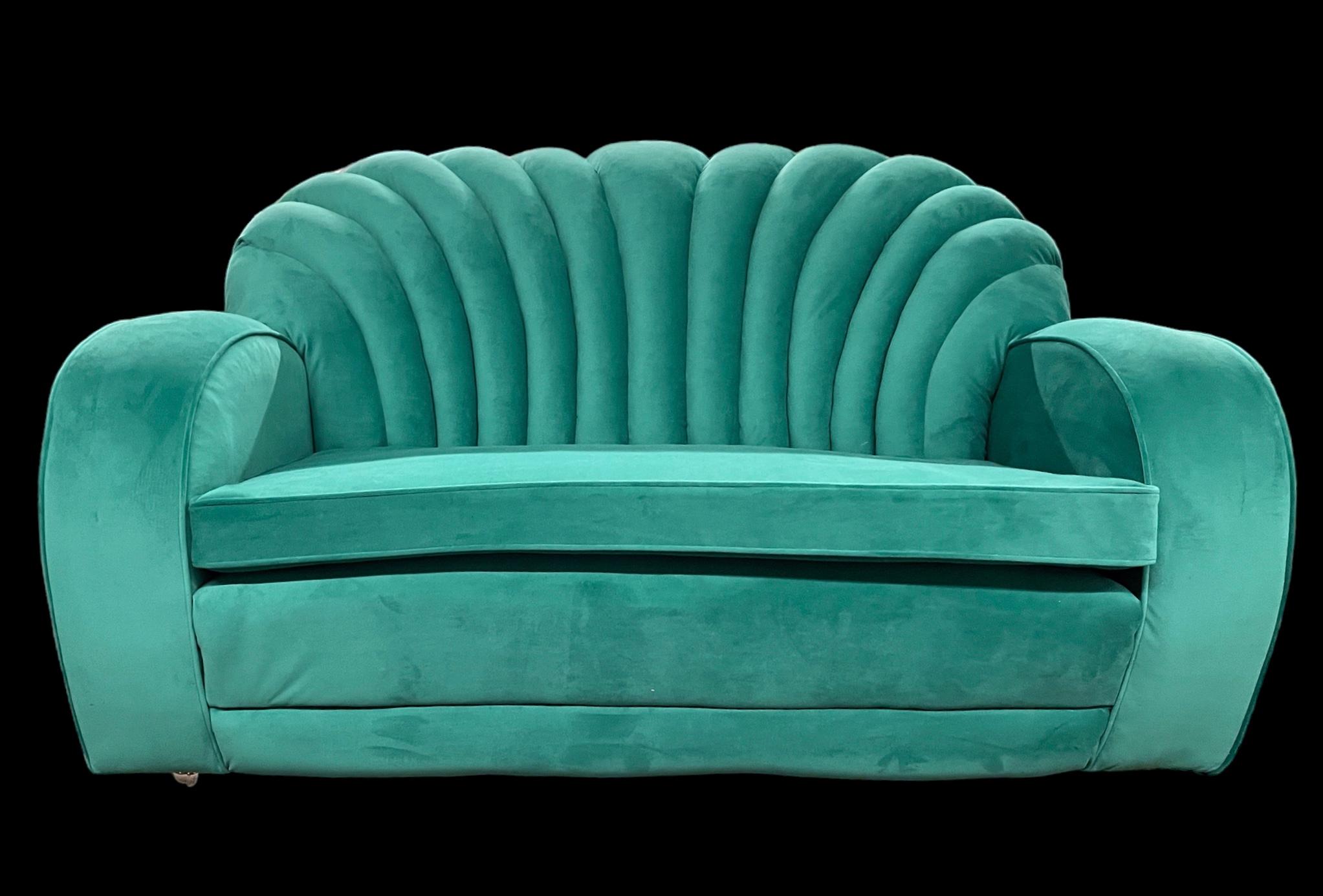 Velvet Art Deco Sofa For Sale