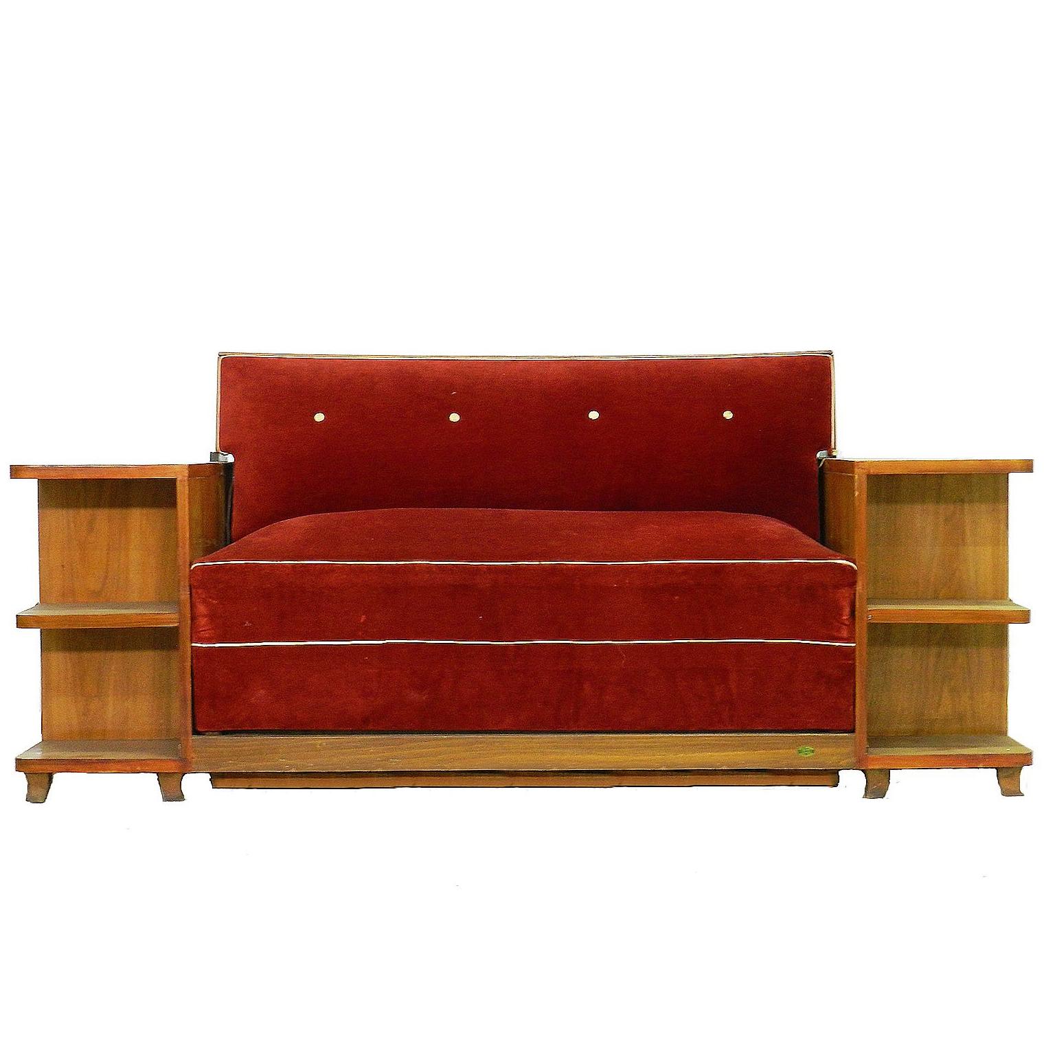 Art Deco Sofa French Canapé Bed with Integrated Cabinets and Shelves c1930