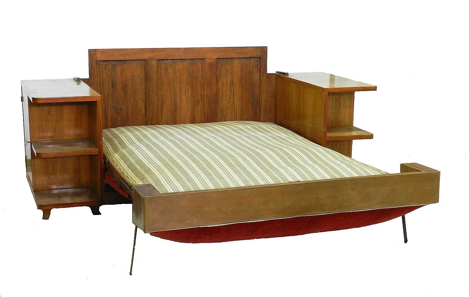 Upholstery Art Deco Sofa French Canapé Bed with Integrated Cabinets and Shelves For Sale