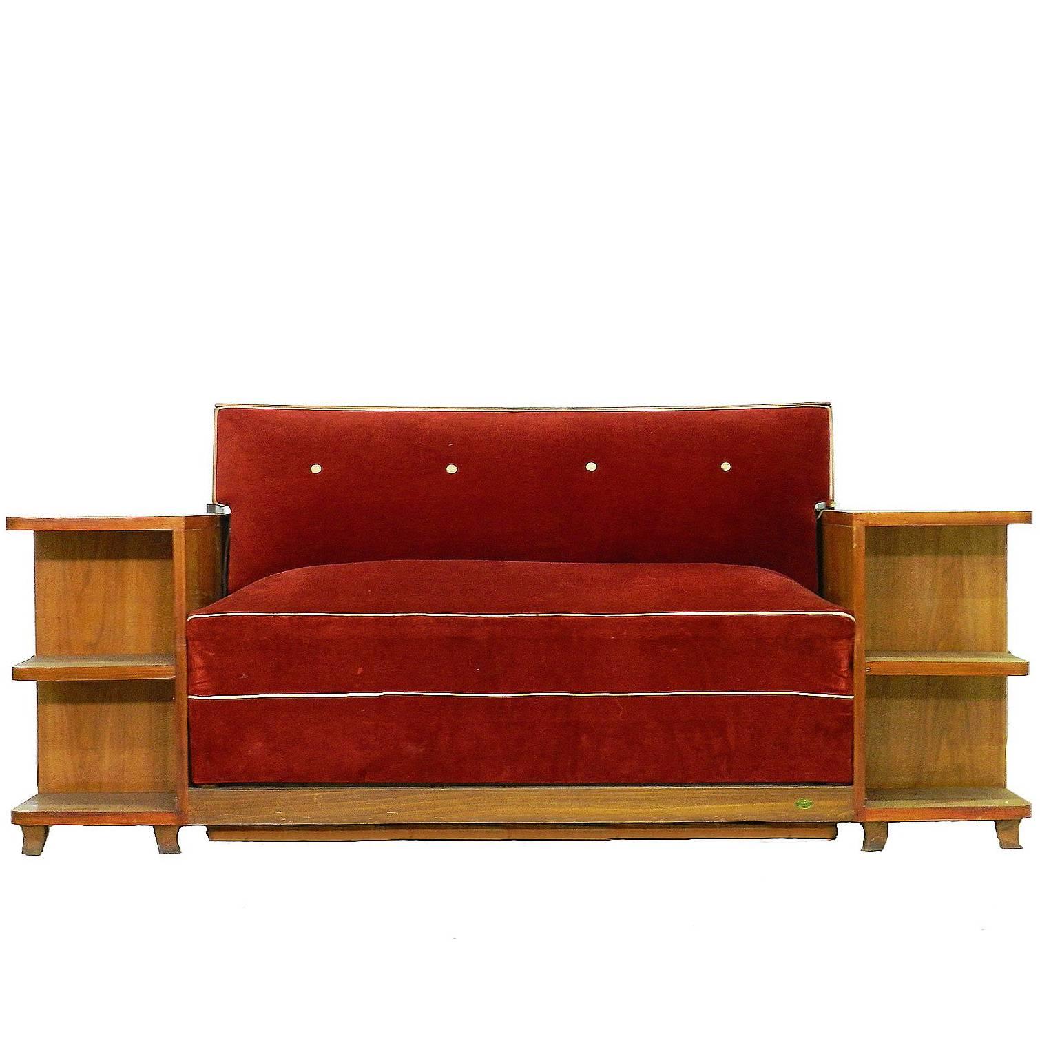 Art Deco Sofa French Canapé Bed with Integrated Cabinets and Shelves For Sale