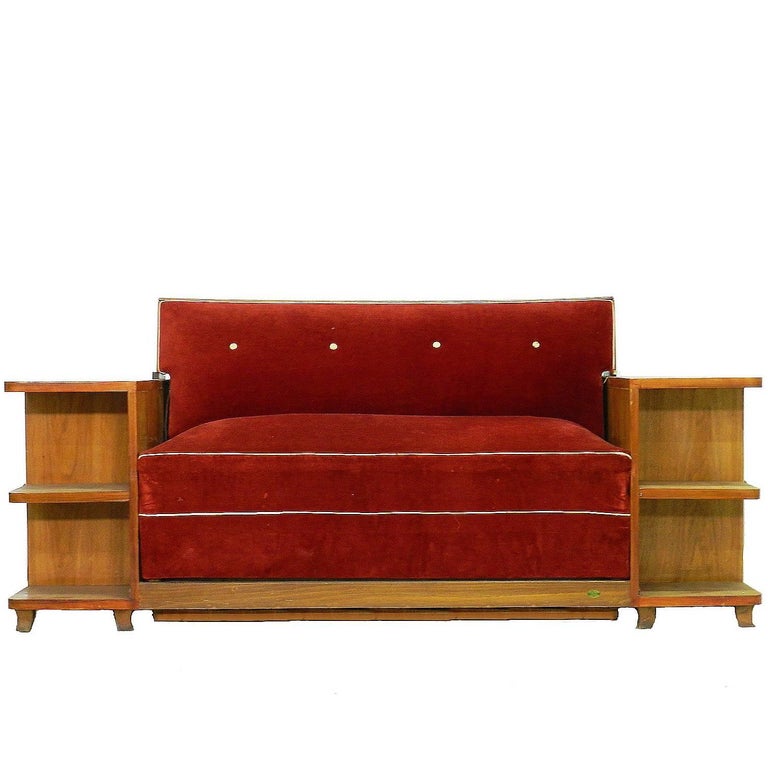 Art Deco Sofa French Canapé Bed with Integrated and Shelves