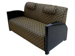 Art Deco Sofa in Black Lacquer and Golden Upholstery
