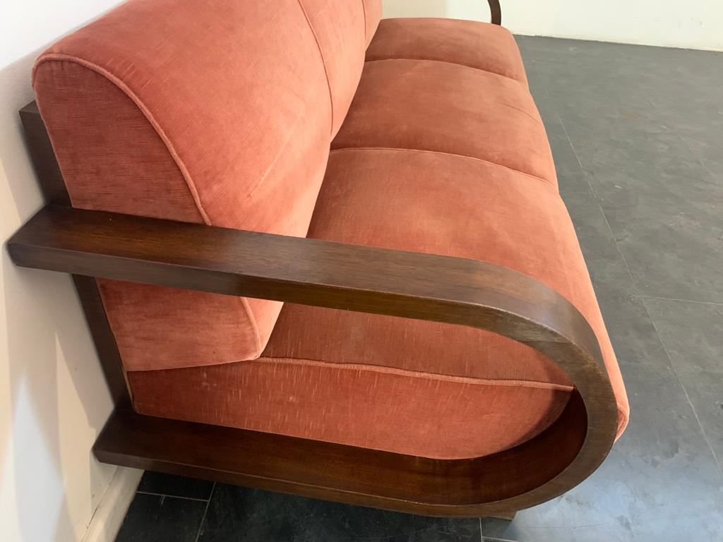 Art Deco Sofa in Fabric and Oak Arched Armrests In Good Condition In Montelabbate, PU