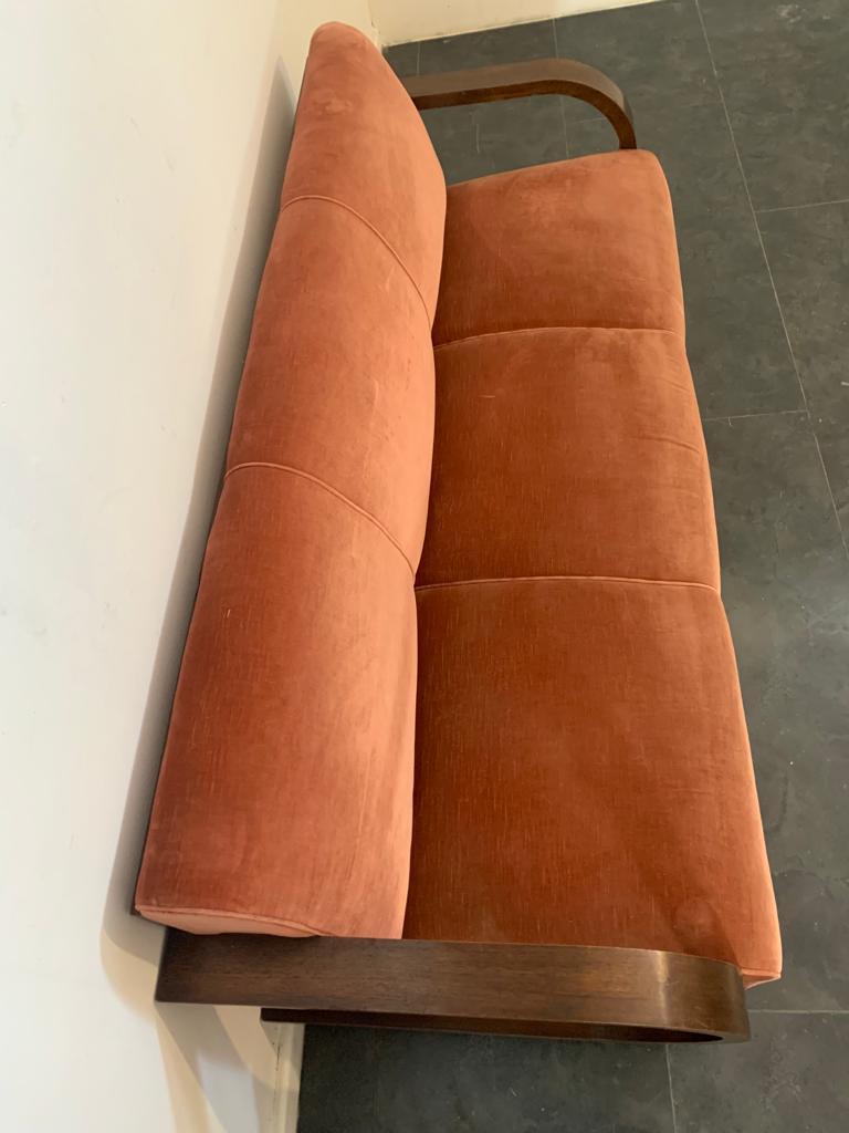 Mid-20th Century Art Deco Sofa in Fabric and Oak Arched Armrests