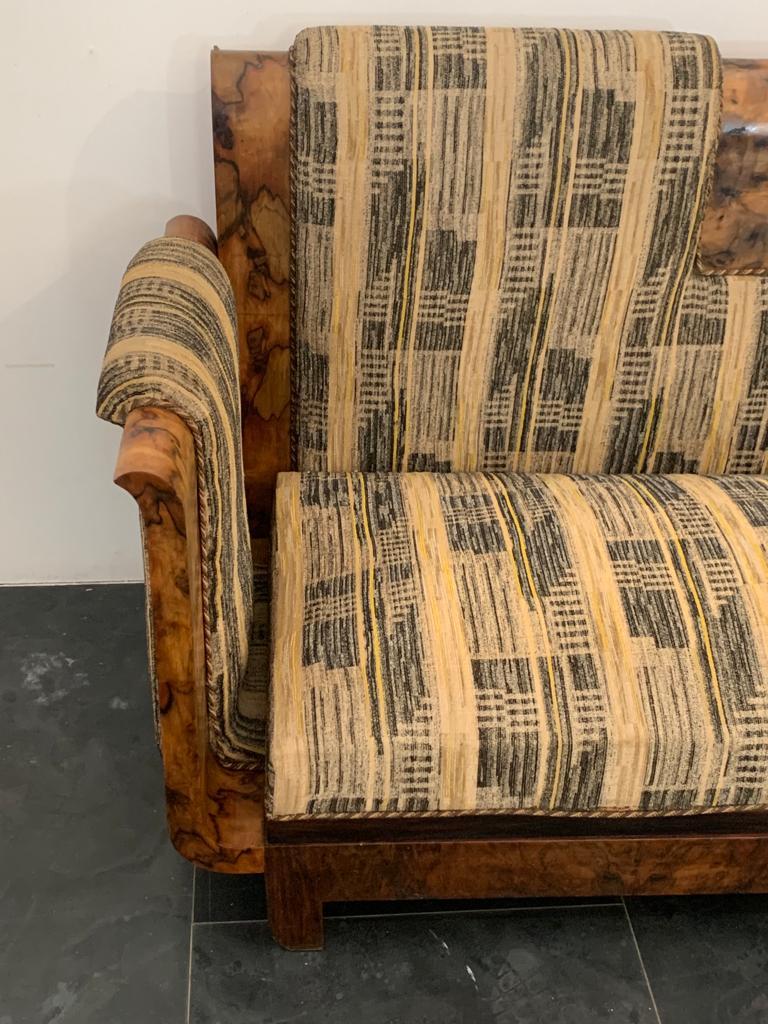 Art Deco Sofa in Flared Glass in Walnut Root in the style of Franco Albini, 1930 In Good Condition For Sale In Montelabbate, PU