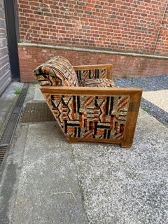 Art Deco Sofa in Walnut and Velvet, circa 1930