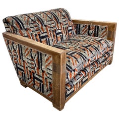 Art Deco Sofa in Walnut and Velvet, circa 1930