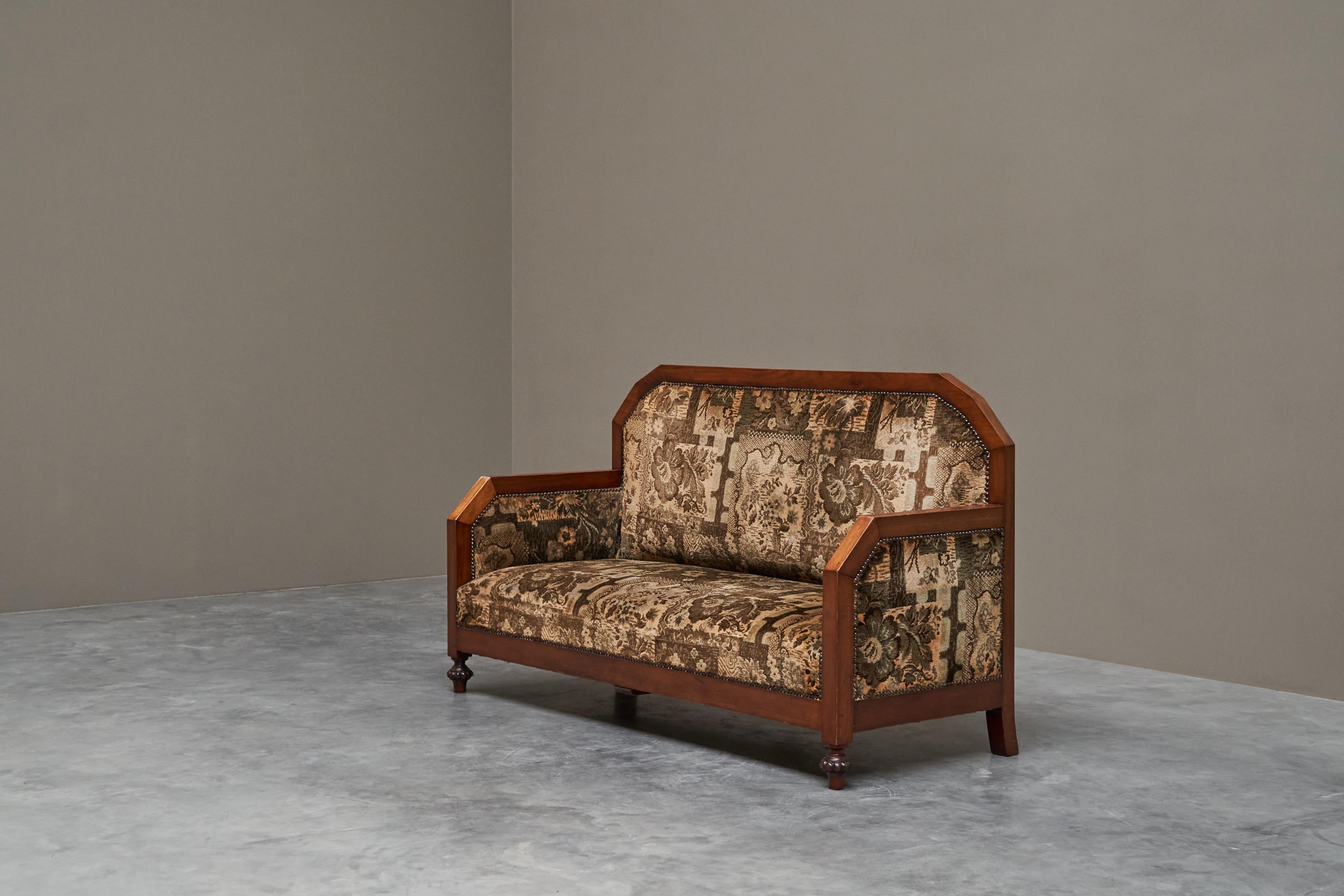 Sofá Art Decó de madera maciza y tapicería Años 30 Europeo en venta