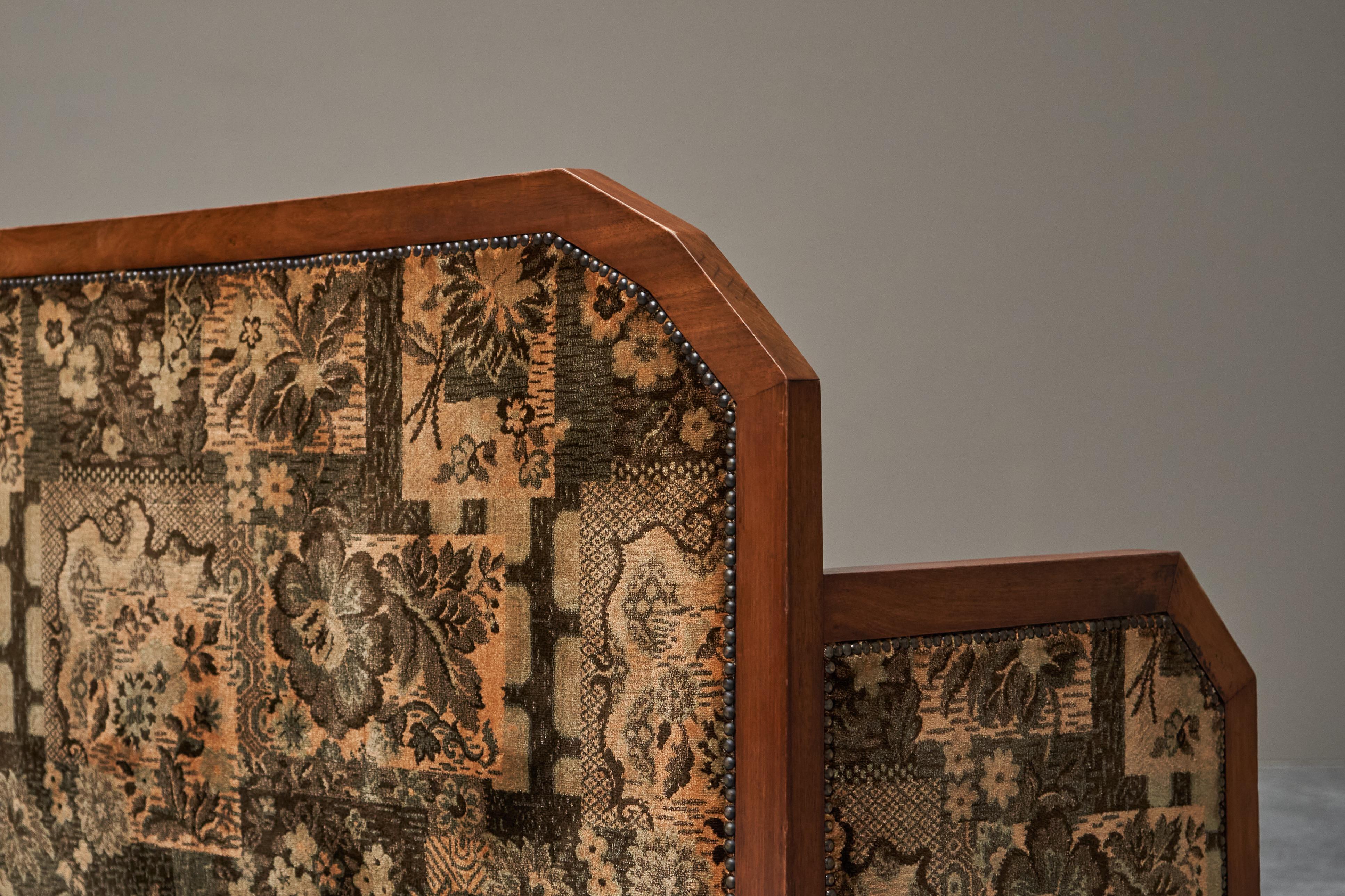 Sofá Art Decó de madera maciza y tapicería Años 30 en venta 1