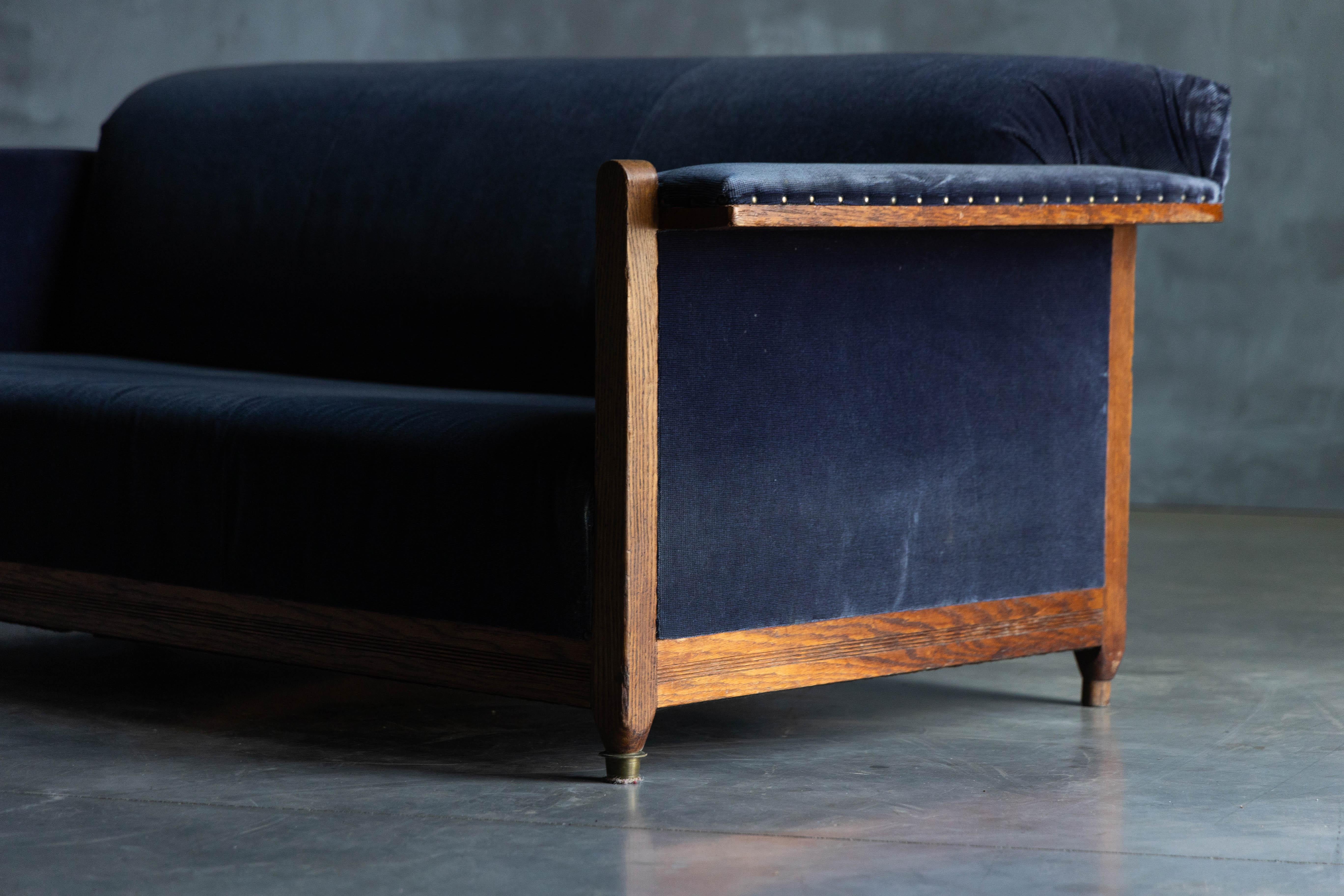 Velvet Art Deco Sofa in the Hague School Style, Netherlands, 1920s For Sale